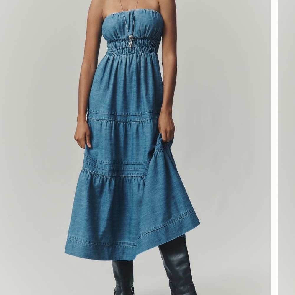 Anthropologie Denim Blue Strapless Dress